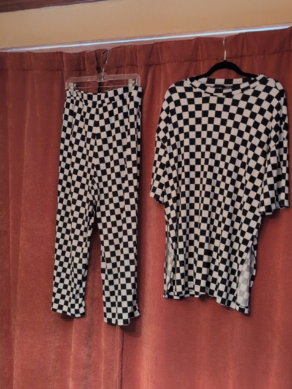 Black and White Checkerboard Top & Leggings Set